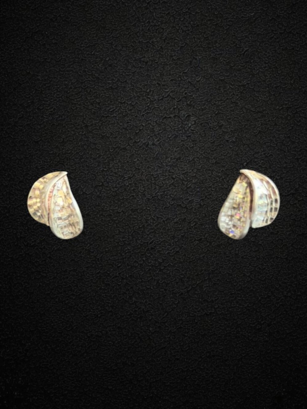 Sterling Silver Diamond Cut Folded Leaf Stud Earrings Textured 925 Pierced Post